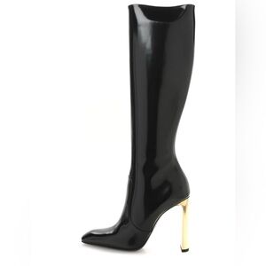 SAINT LAURENT
Vitello Marilyn Auteuil 105 Knee High Zip Boots 38.5 Black